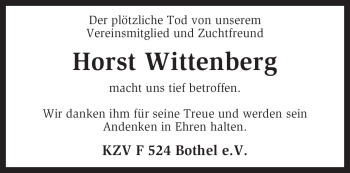 Traueranzeige von Horst Wittenberg von KREISZEITUNG SYKE