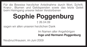 Traueranzeige von Sophie Poggenburg von KREISZEITUNG SYKE