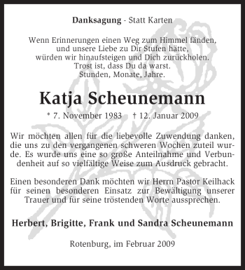 Traueranzeige von Katja Scheunemann von KREISZEITUNG SYKE