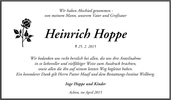 Traueranzeige von Heinrich Hoppe von KRZ