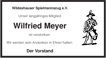 Traueranzeige von Wilfried Meyer von KREISZEITUNG SYKE