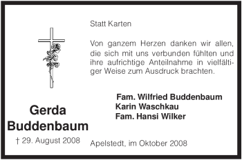 Traueranzeige von Gerda Buddenbaum von KREISZEITUNG SYKE