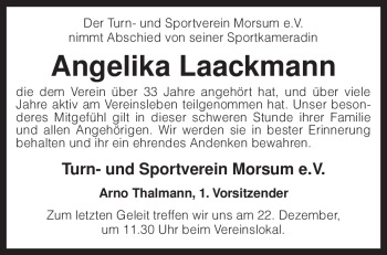 Traueranzeige von Angelika Laackmann von KREISZEITUNG SYKE