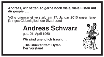 Traueranzeige von Andreas Schwarz von KREISZEITUNG SYKE