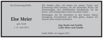 Traueranzeige von Else Meier von KREISZEITUNG SYKE