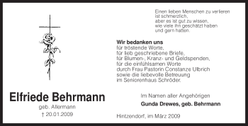 Traueranzeige von Elfriede Behrmann von KREISZEITUNG SYKE