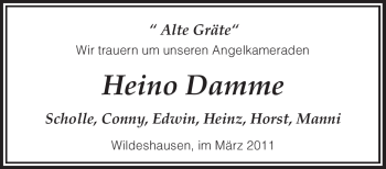 Traueranzeige von Heino Damme von KREISZEITUNG SYKE