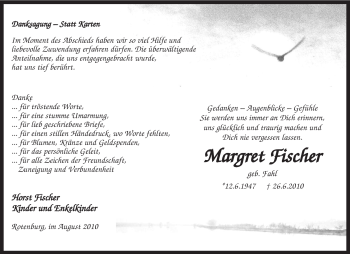 Traueranzeige von Margret Fischer von KREISZEITUNG SYKE