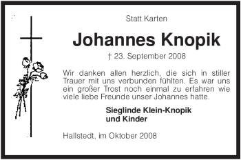 Traueranzeige von Johannes Knopik von KREISZEITUNG SYKE