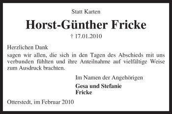 Traueranzeige von Horst-Günther Fricke von KREISZEITUNG SYKE