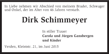 Traueranzeige von Dirk Schimmeyer von KRZ