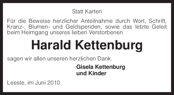 Traueranzeige von Harald Kettenburg von KREISZEITUNG SYKE