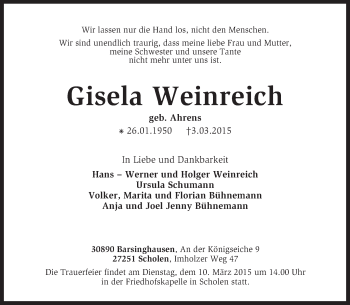 Traueranzeige von Gisela Weinrich von KRZ