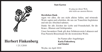 Traueranzeige von Herbert Finkenberg von KREISZEITUNG SYKE