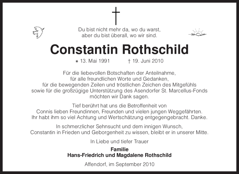  Traueranzeige für Constantin Rothschild vom 04.09.2010 aus KREISZEITUNG SYKE