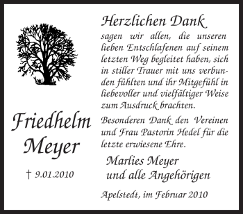 Traueranzeige von Friedhelm Meyer von KREISZEITUNG SYKE