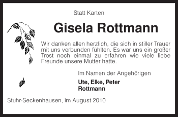 Traueranzeige von Gisela Rottmann von KREISZEITUNG SYKE