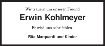 Traueranzeige von Erwin Kohlmeyer von KREISZEITUNG SYKE