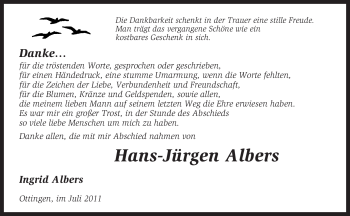 Traueranzeige von Hans-Jürgen Albers von KREISZEITUNG SYKE
