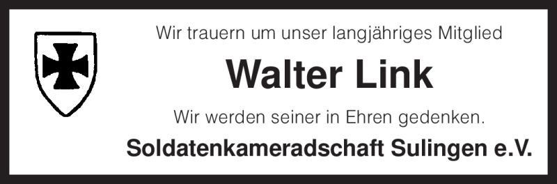  Traueranzeige für Walter Link vom 20.01.2010 aus KREISZEITUNG SYKE