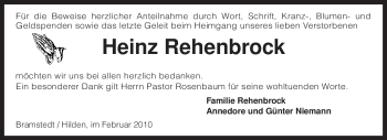 Traueranzeige von Heinz Rehenbrock von KREISZEITUNG SYKE