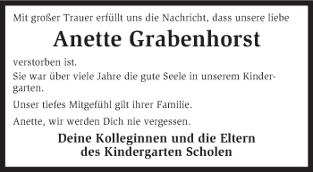 Traueranzeige von Anette Grabenhorst von KRZ