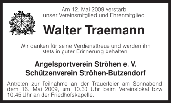 Traueranzeige von Walter Traemann von KREISZEITUNG SYKE