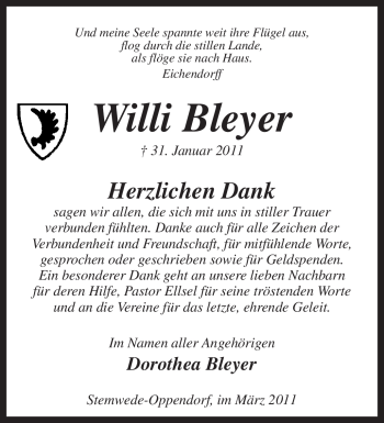 Traueranzeige von Willy Bleyer von KREISZEITUNG SYKE