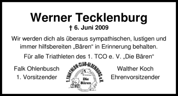 Traueranzeige von Werner Tecklenburg 