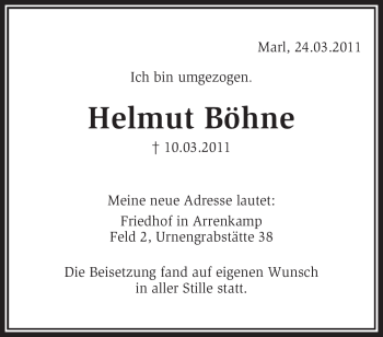 Traueranzeige von Helmut Böhne von KREISZEITUNG SYKE