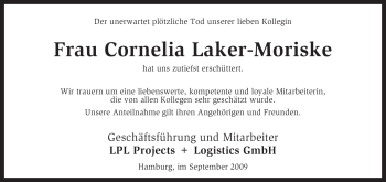 Traueranzeige von Cornelia Laker-Moriske von KREISZEITUNG SYKE