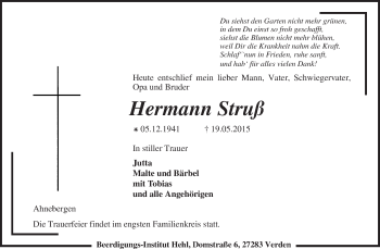 Traueranzeige von Hermann Struß von KRZ