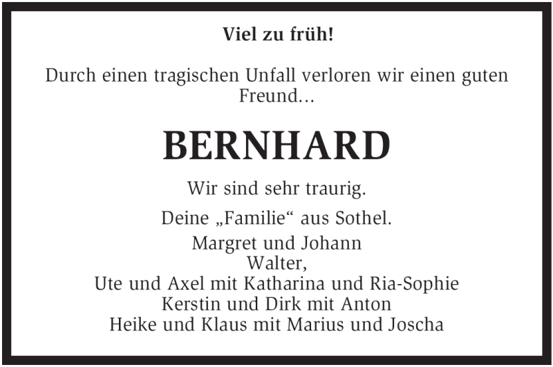  Traueranzeige für Bernhard Cordes vom 10.01.2009 aus KREISZEITUNG SYKE