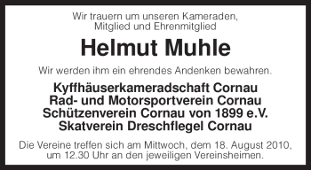 Traueranzeige von Helmut Muhle von KREISZEITUNG SYKE