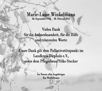 Traueranzeige von Marie-Luise Winkelmann von KRZ