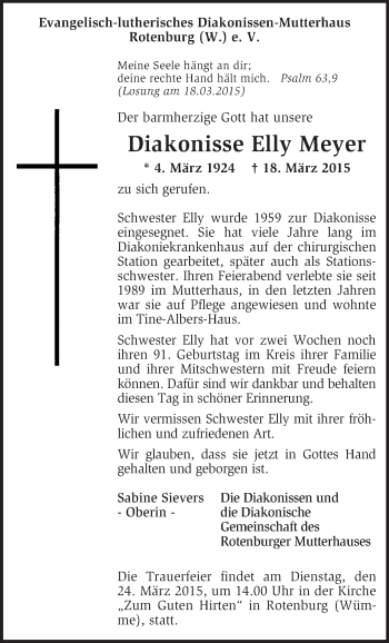 Traueranzeige von Elly Meyer von KRZ