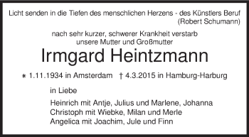 Traueranzeige von Irmgard Heintzmann von KRZ