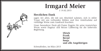 Traueranzeige von Irmgard Meier von KRZ