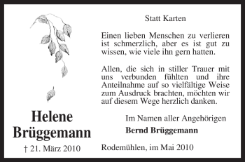 Traueranzeige von Helene Brüggemann von KREISZEITUNG SYKE