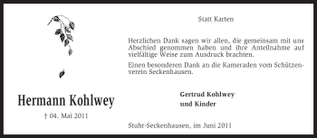 Traueranzeige von Hermann Kohlwey von KREISZEITUNG SYKE