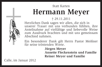 Traueranzeige von Hermann Meyer von KREISZEITUNG SYKE