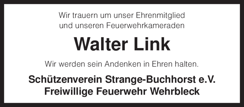  Traueranzeige für Walter Link vom 21.01.2010 aus KREISZEITUNG SYKE