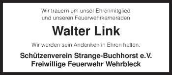 Traueranzeige von Walter Link von KREISZEITUNG SYKE