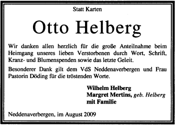 Traueranzeige von Otto Helberg von KREISZEITUNG SYKE