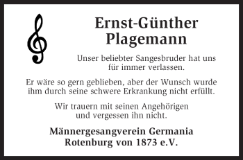 Traueranzeige von Ernst-Günther Plagemann von KREISZEITUNG SYKE