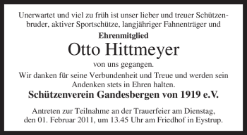 Traueranzeige von Otto Hittmeyer von KREISZEITUNG SYKE