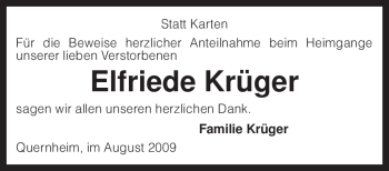 Traueranzeige von Elfriede Krüger von KREISZEITUNG SYKE