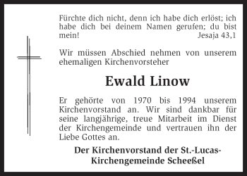 Traueranzeige von Ewald Linow von KREISZEITUNG SYKE