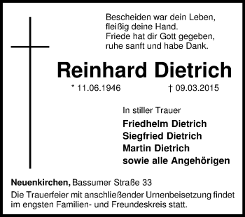 Traueranzeige von Reinhard Dietrich von KRZ