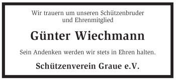 Traueranzeige von Günter Wiechmann von KREISZEITUNG SYKE